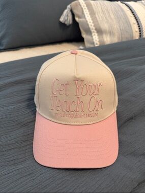 Get Your Teach On Beige & Pink Trucker Hat